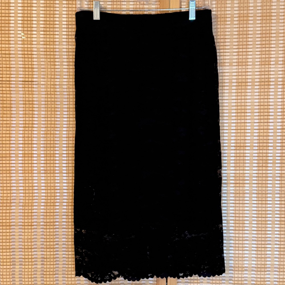 Chico's Black Lace Midi Skirt Floral Scalloped Hem NWT Size 00/S Whimsigoth - Picture 1 of 10